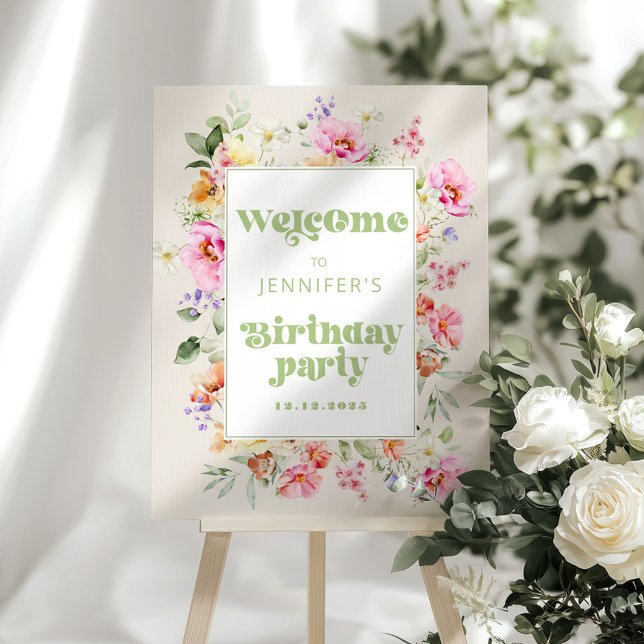 Wild One Wildflower Girl Birthday party Welcome Foam Board (Creator Uploaded)