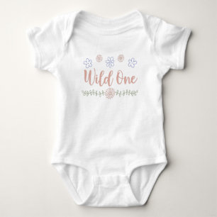  Wild One Wildflower One Year Old Birthday Baby Bodysuit