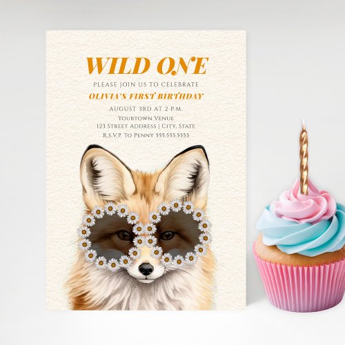 Wild One Wildflower Sunglasses Fox Birthday Party Invitation