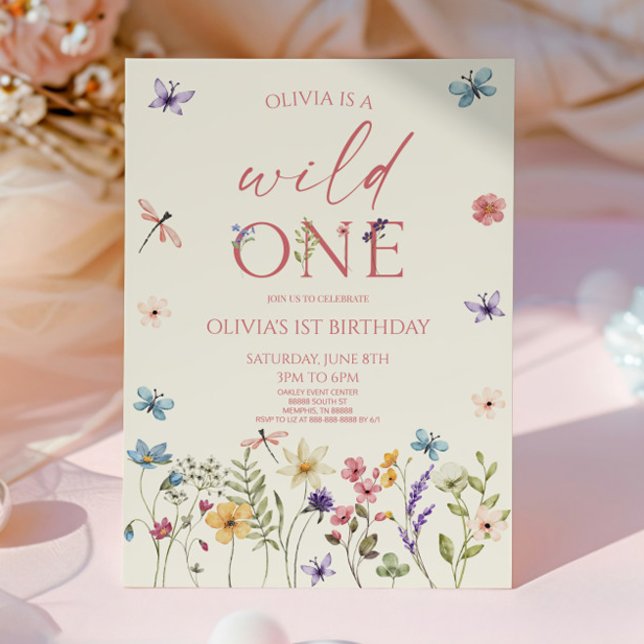 Wild One Wildflower Wild Flower 1st Birthday Party Invitation (Creator Uploaded)