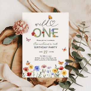 Wild One Wildflowers Butterfly 1st Birthday Invitation