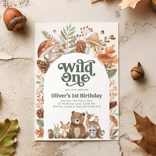 Wild One Woodland 1st Birthday Party Invitation (Wild One! Woodlands 1st Birthday Party Invitation)