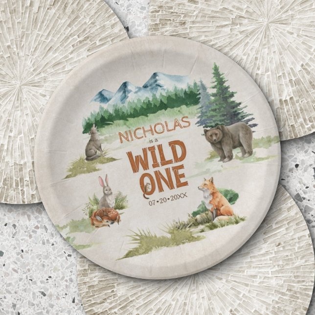 Wild One Woodland Animal 1st Birthday Party Paper Plates (Creator Uploaded)