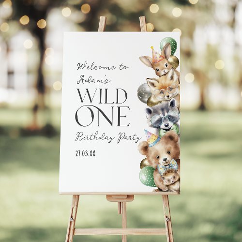 Wild One Woodland Animal Balloon 1st Birthday Foam Board