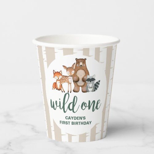 Wild One Woodland Animal Birch Tree First Birthday Paper Cups