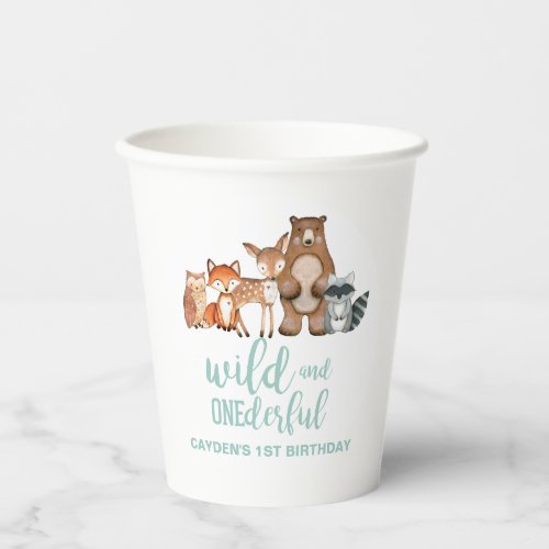 Wild One Woodland Animal Birch Tree First Birthday Paper Cups