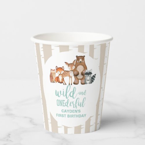 Wild One Woodland Animal Birch Tree First Birthday Paper Cups