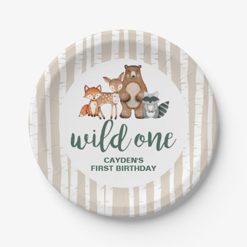 Wild One Woodland Animal Birch Tree First Birthday Paper Plates