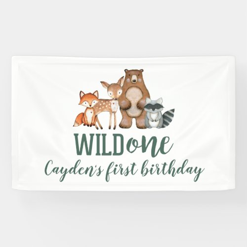 Wild One Woodland Animal First Birthday Banner