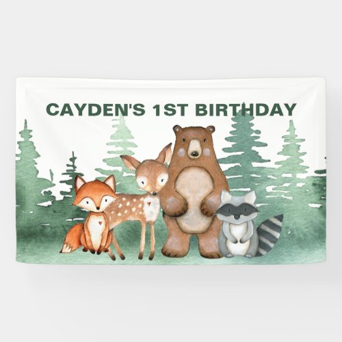 Wild One Woodland Animal First Birthday Banner