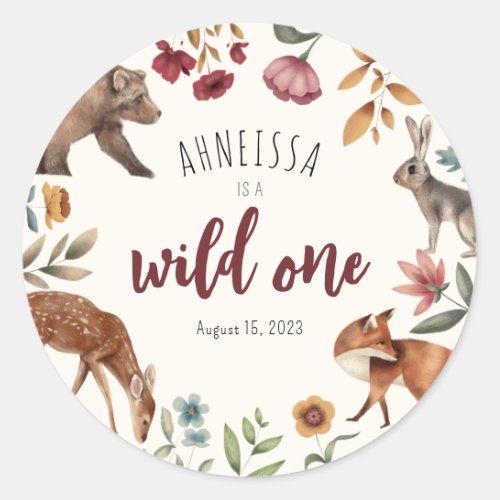 Wild One Woodland Animal First Birthday Classic Round Sticker