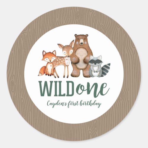 Wild One Woodland Animal First Birthday Classic Round Sticker