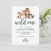 Wild One Woodland Animal First Birthday Invitation (Standing Front)