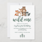 Wild One Woodland Animal First Birthday Invitation (Front)