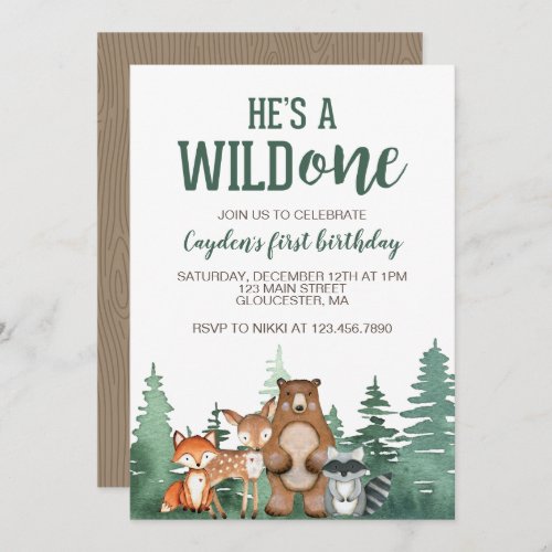 Wild One Woodland Animal First Birthday Invitation