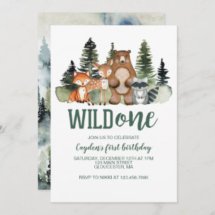 Wild One Woodland Animal First Birthday Invitation