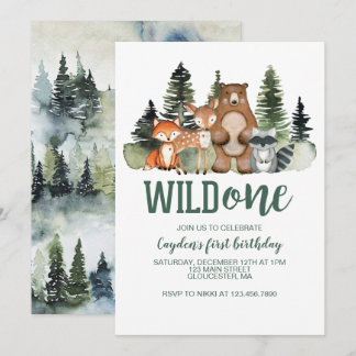 Wild One Woodland Animal First Birthday Invitation