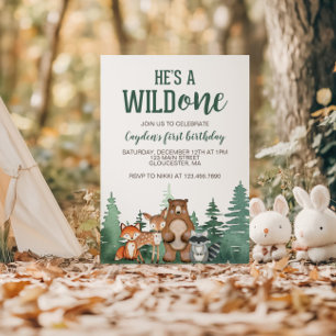 Wild One Woodland Animal First Birthday Invitation