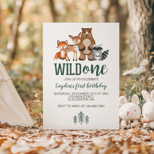 Wild One Woodland Animal First Birthday Invitation