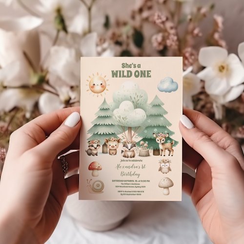 Wild One Woodland Animal First Birthday  Invitation