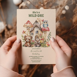 Wild One Woodland Animal First Birthday Invitation