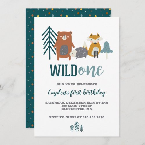 Wild One Woodland Animal First Birthday Invitation