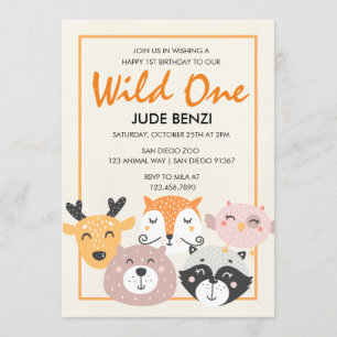 Wild One Woodland Animal First Birthday invitation