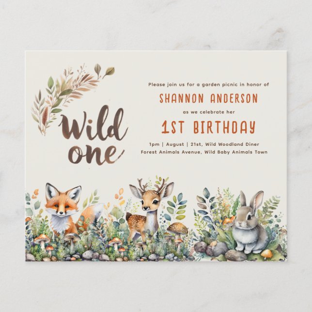 Wild One Woodland Animals 1st Birthday (Front)