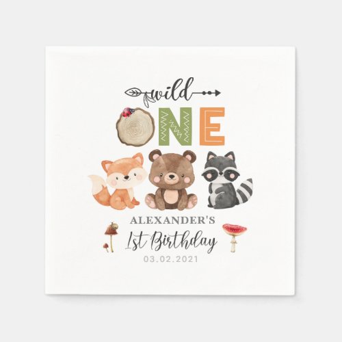 Wild One Woodland Animals 1st Birthday Napkins