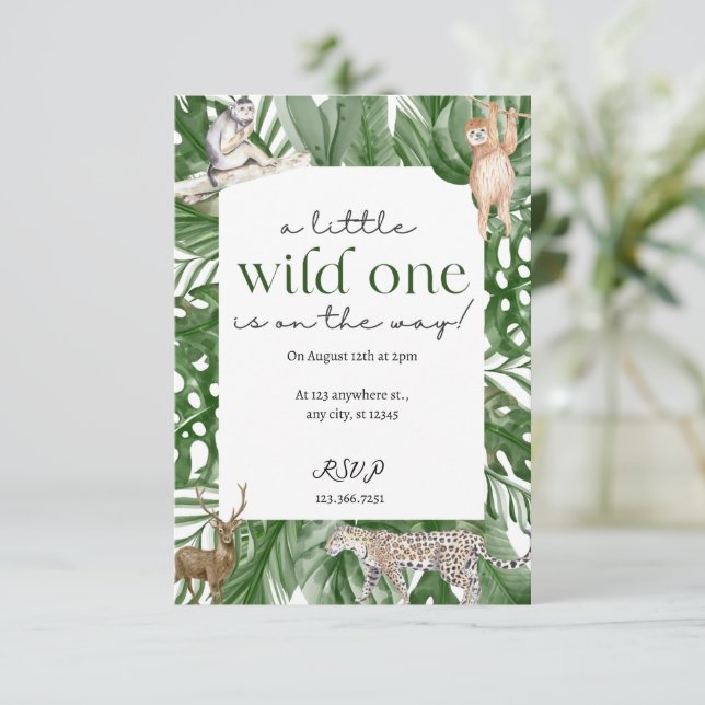 Wild One Woodland Animals Baby Shower Invitation (Standing Front)