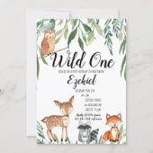 Wild one Woodland Animals Birthday Invitation Boy (Front)