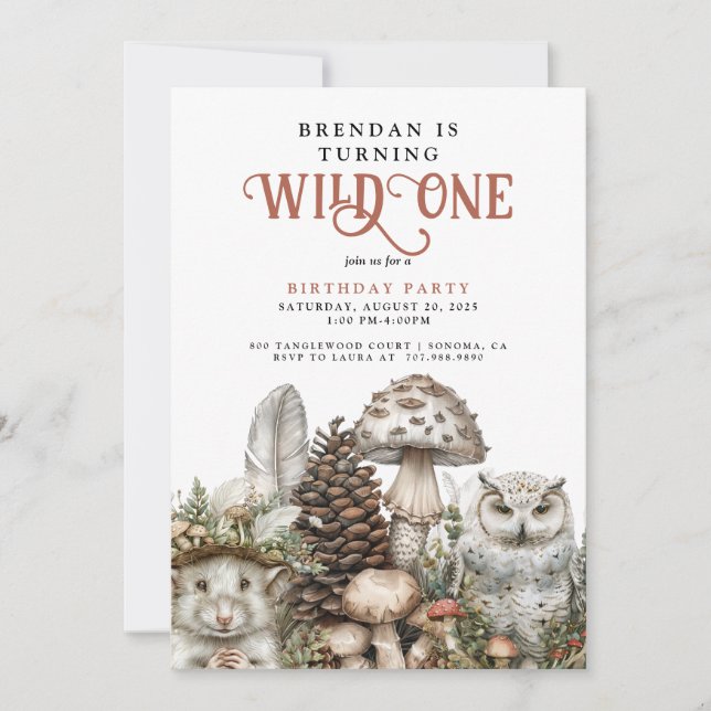 Wild One Woodland Animals Boy 1st Birthday Invitation (Front)