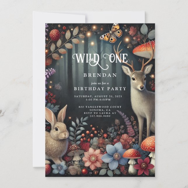 Wild One Woodland Animals Boy 1st Birthday Invitation (Front)