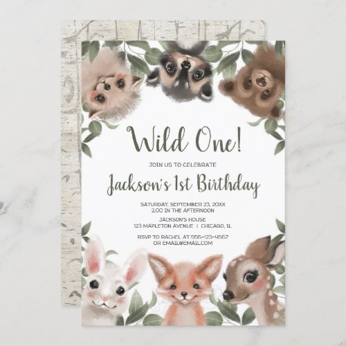 Wild One woodland animals boys 1st birthday party Invitation