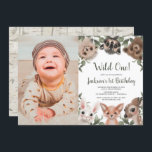Wild One woodland animals boys 1st birthday photo Invitation<br><div class="desc">For more advanced customization of this design,  simply select the "Customize It" button above!</div>