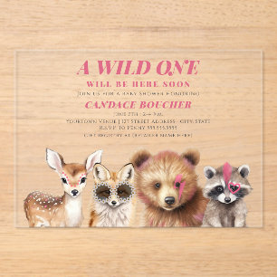 Wild One Woodland Animals Festival Baby Shower Acrylic Invitations