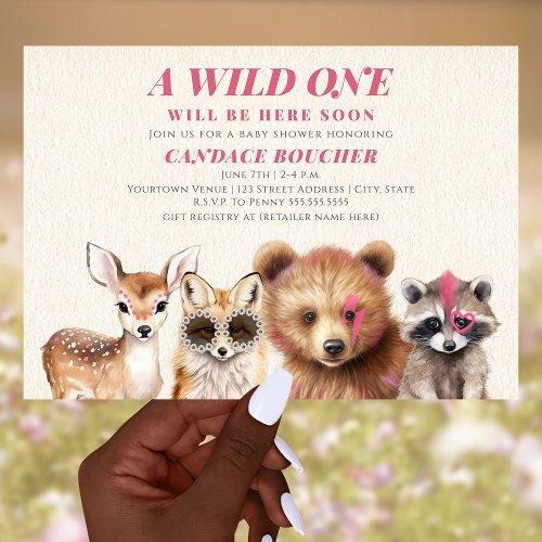 Wild One Woodland Animals Festival Baby Shower Invitation