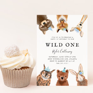 Wild One Woodland Animals First Birthday Party  Invitation