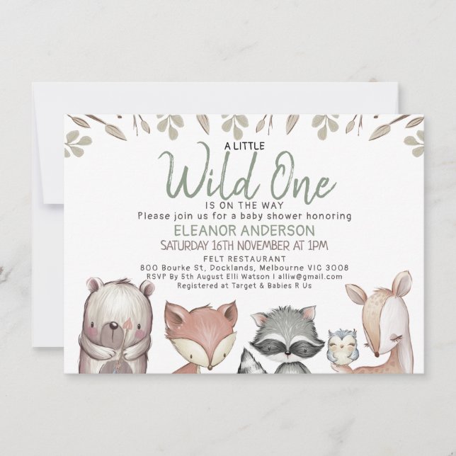 Wild One Woodland Animals Foliage Baby Shower Invitation (Front)