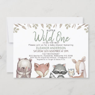 Wild One Woodland Animals Foliage Baby Shower Invitation