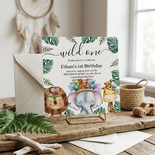 Wild One Woodland Animals Forest 1st Birthday Invitation