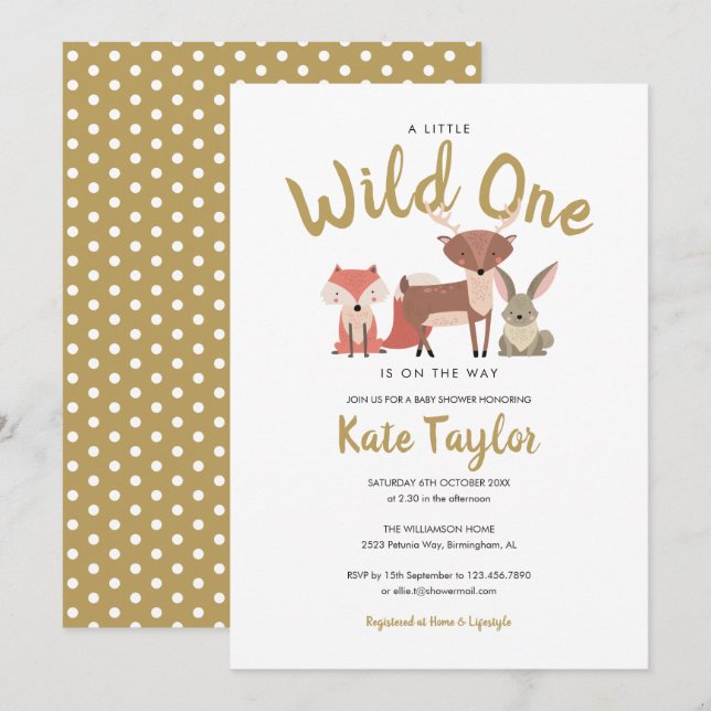Wild One Woodland Animals Neutral Baby Shower Invitation (Front/Back)