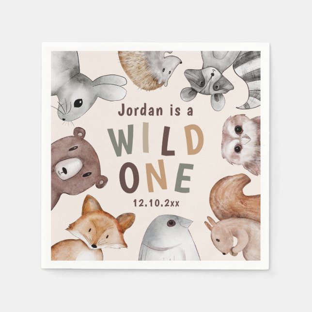  Wild One Woodland Animals Party Napkins (Front)