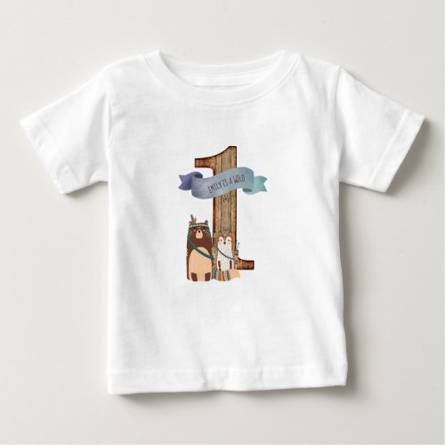 Wild One Woodland Animals Partyware Customizable Baby T_Shirt