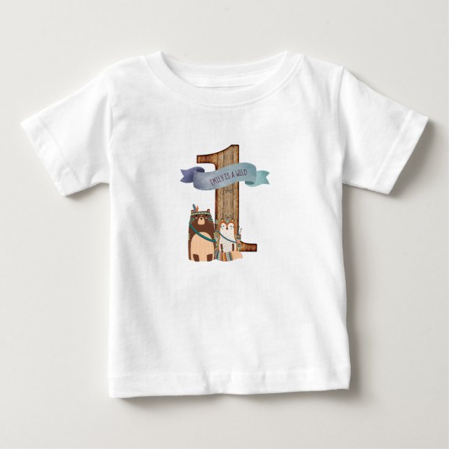 Wild One Woodland Animals Partyware Customizable Baby T-Shirt (Front)