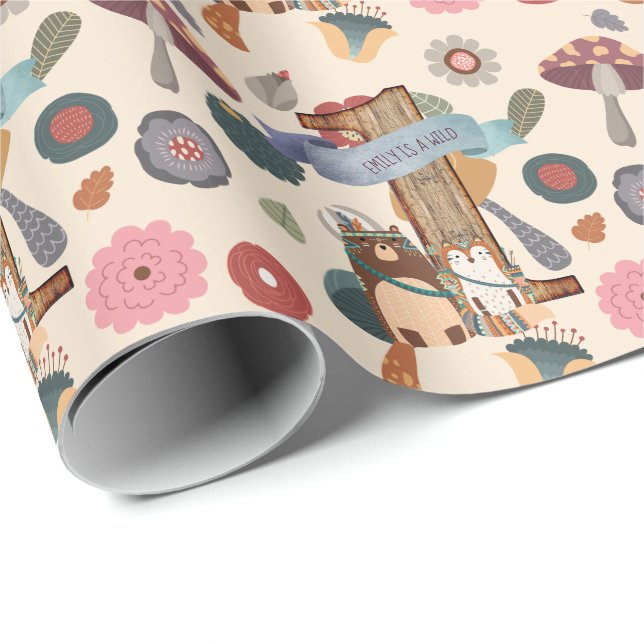 Wild One Woodland Animals Partyware Customizable Wrapping Paper (Roll Corner)
