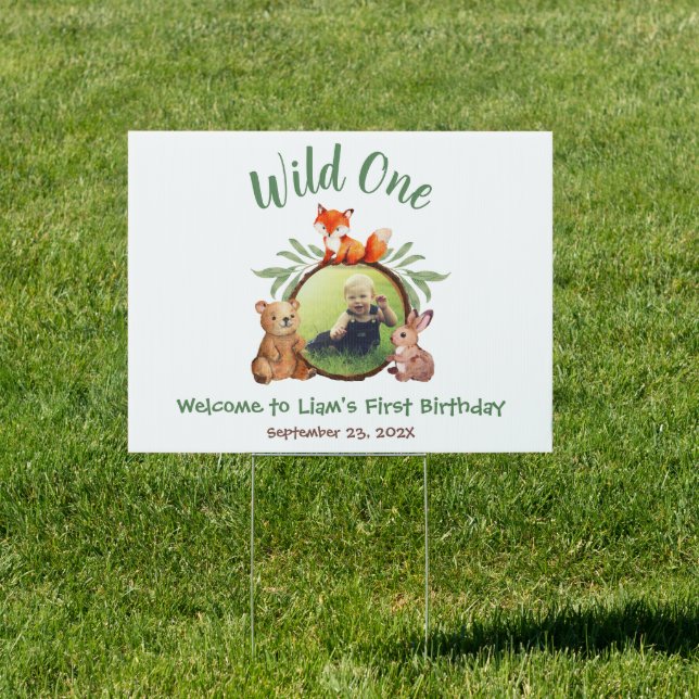 Wild One Woodland Animals Photo First Birthday Sign (Insitu)