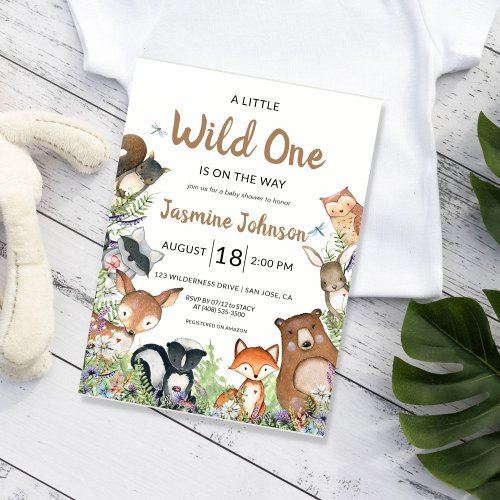 Wild One Woodland Baby Shower Animals Invitation