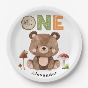 Wild One Woodland Bear 1st Birthday Paper Plates