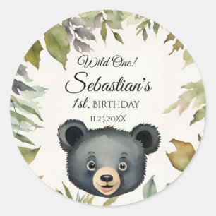 Wild One Woodland Bear Birthday Party Classic Round Sticker